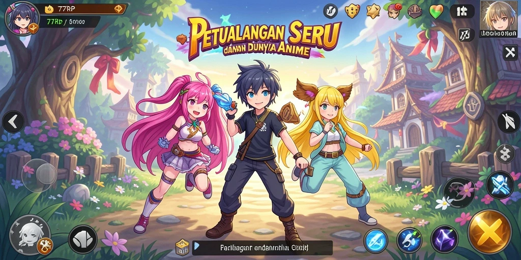 Tampilan gameplay 77RP dengan karakter Anime yang menarik.