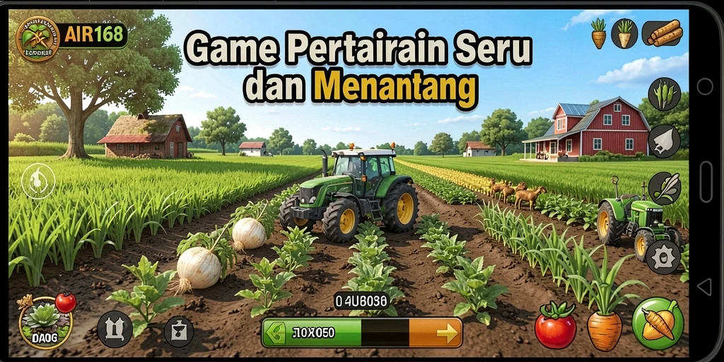 Screenshot menunjukkan tampilan menarik dari gameplay pertanian.