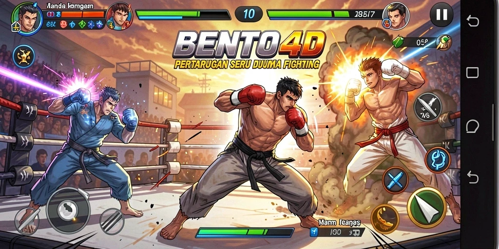 Gameplay BENTO4D yang intens dengan pertarungan seru.