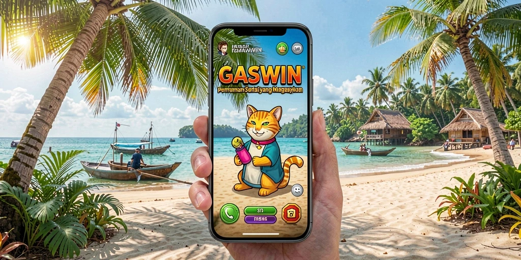 Tangkapan layar utama GASWIN menampilkan gameplay yang menarik dan penuh warna.