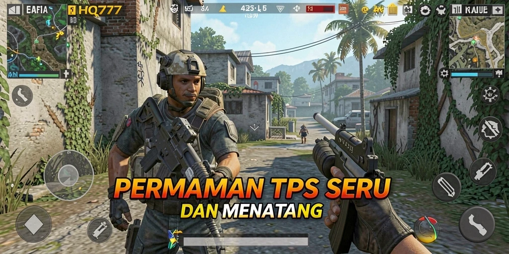 Gameplay HQ777 yang penuh aksi dalam mode TPS.