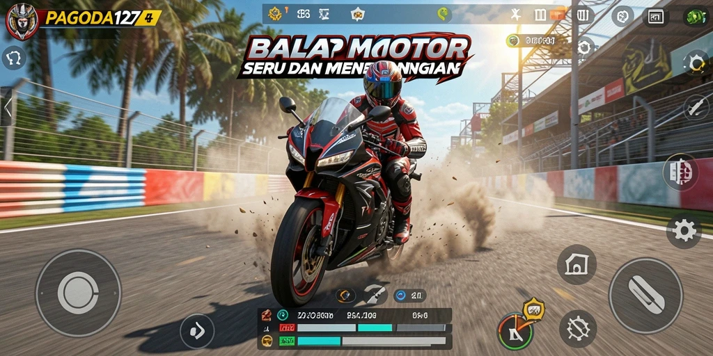 Gameplay mendebarkan dalam balapan motor yang seru.