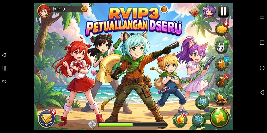 Screenshot utama RVIP3 menampilkan aksi seru dalam dunia Anime.