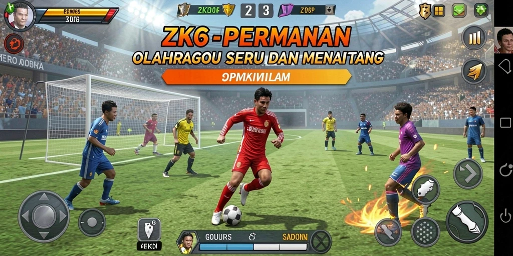 Tampilan gameplay ZK6 yang mendebarkan di arena olahraga.